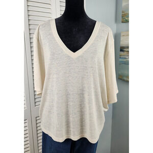 Universal Thread Boxy Tee XXL Ivory V Neck Linen Blend Short Sleeve Minimalist